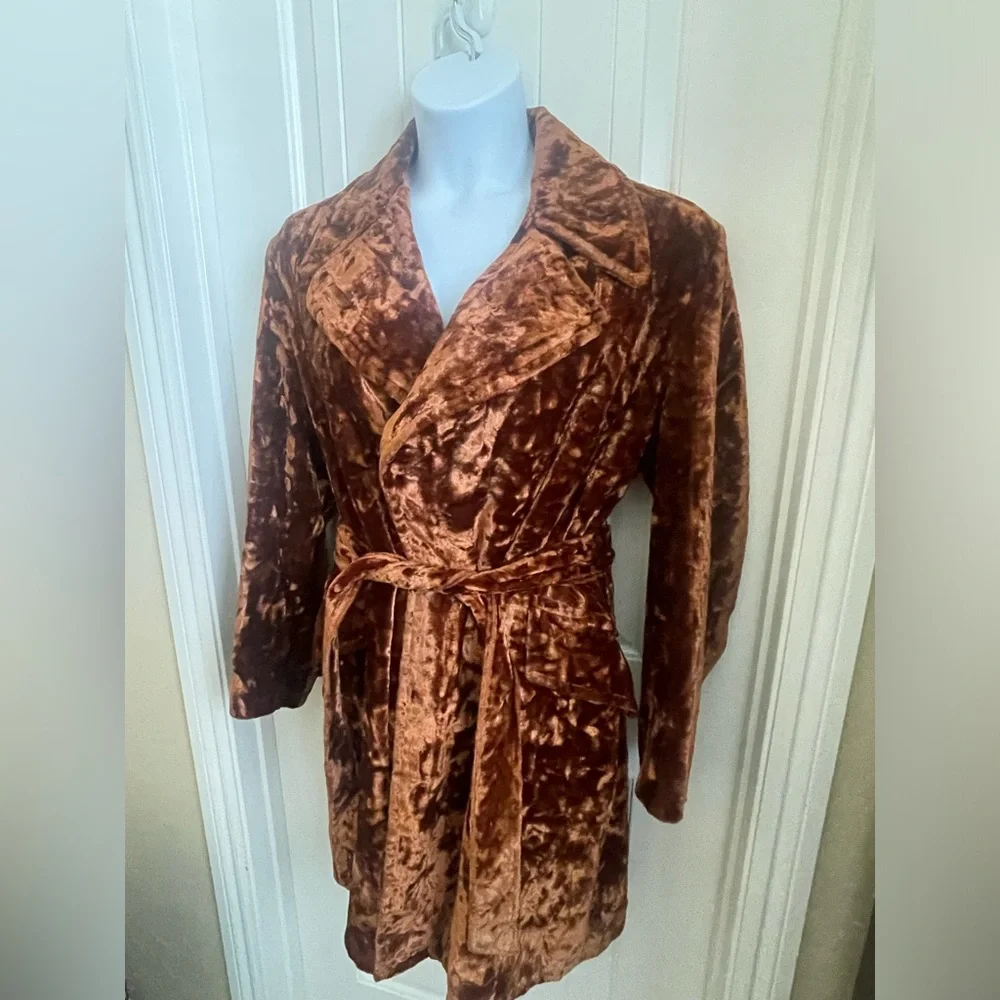 Vintage 70's Crushed Velvet Unisex Mod Midi Coat by Vibes, Campus, Size 42 - Picture 4 of 13